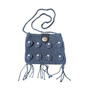 Moda Bella Blue Crochet Floral Crossbody‎ Bag Purse Handmade